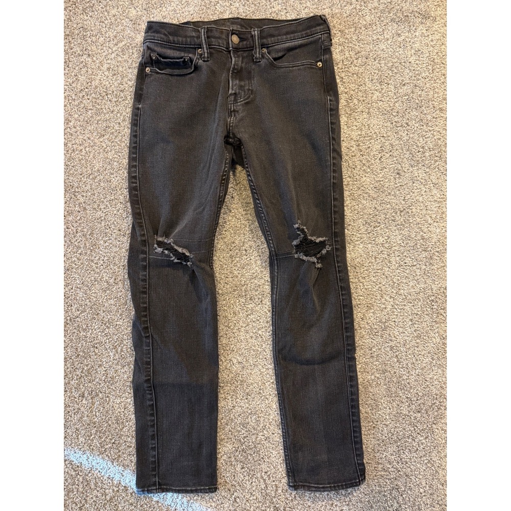 Abercrombie & Fitch Jeans Mens 28x30 Blk Langdon Skinny Distressed Stretch Denim